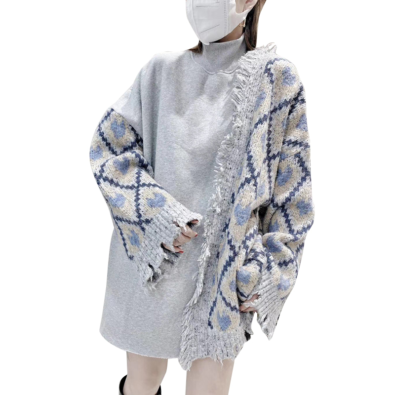 TWOTWINSTYLE Patchwork Knitted Tassel Sweatshirt For Women Turtleneck Long Sleeve Thick Lazy Casual Sweatshirts Female Fashion 201204