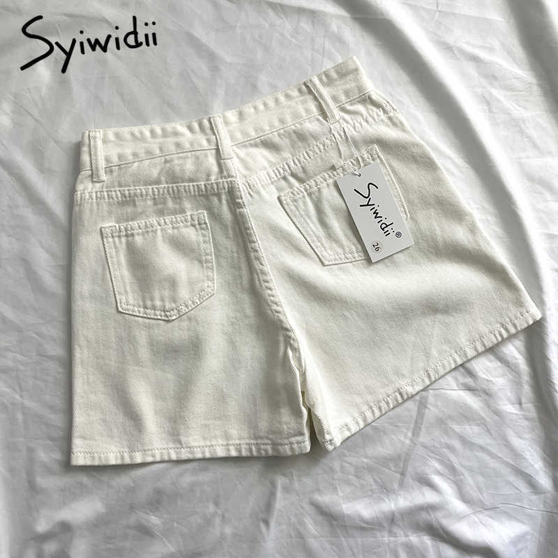 Syiwidii Womens High Waisted Denim Shorts Jean Summer Black Clothing White Fashion Solid 100% Cotton Zipper Fly Casual 210714