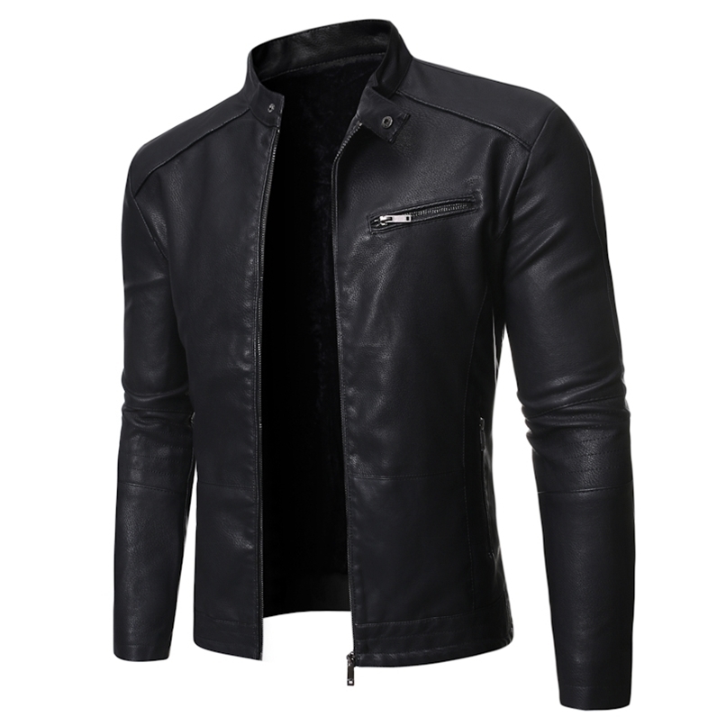 NEGIZBER Plus Velvet PU Men Leather Jacket Casual Solid Col 211119