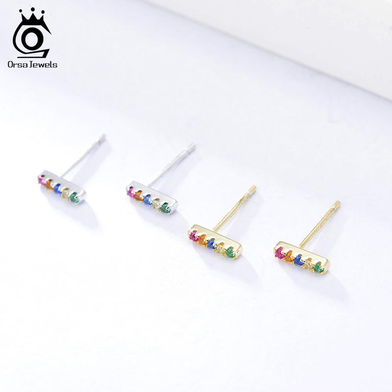 Stud ORSA JEWELS Gold Plating 925 Sterling Silver Earrings For Women Tiny Bar With Rainbow CZ Paved Piercing EQE39, Golden;silver
Stud ORSA JEWELS Gold Plating 925 Sterling Silver Earrings For Women Tiny Bar With Rainbow CZ Paved Piercing EQE39, Golden;silver