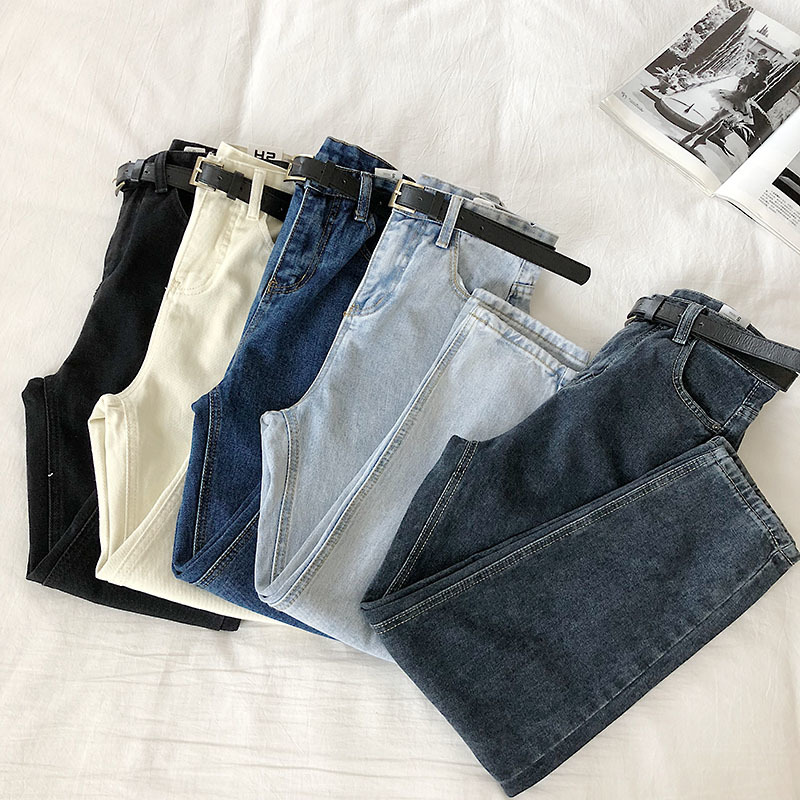 Neploe High Waist Hip with Belt Harem Pants Women Basic Casual Loose Pocket Denim Trouser Korean Solid Jeans Summer 49461 210222