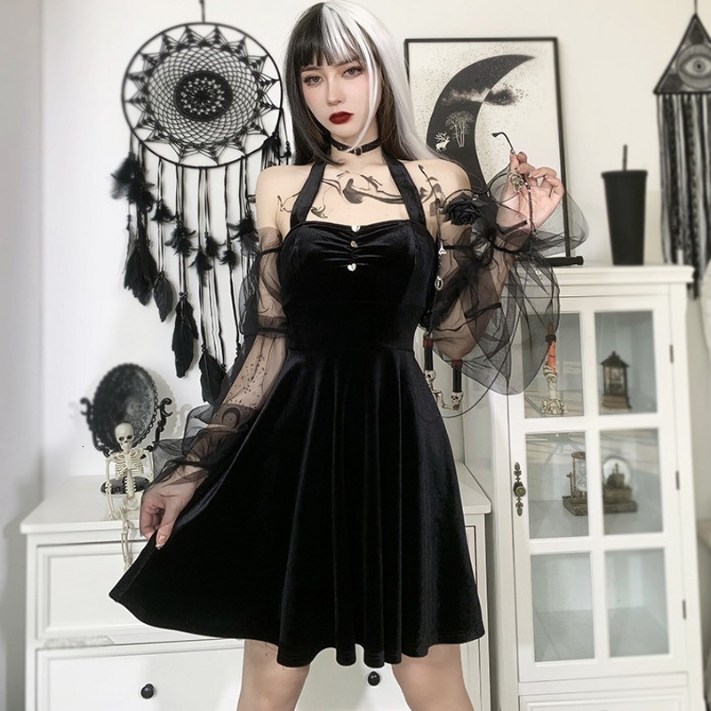 punk style dressed in womanly velvet hater mesh puff back summer stylish black gothic party dress 2021 new 6k0i, Black;gray
punk style dressed in womanly velvet hater mesh puff back summer stylish black gothic party dress 2021 new 6k0i, Black;gray