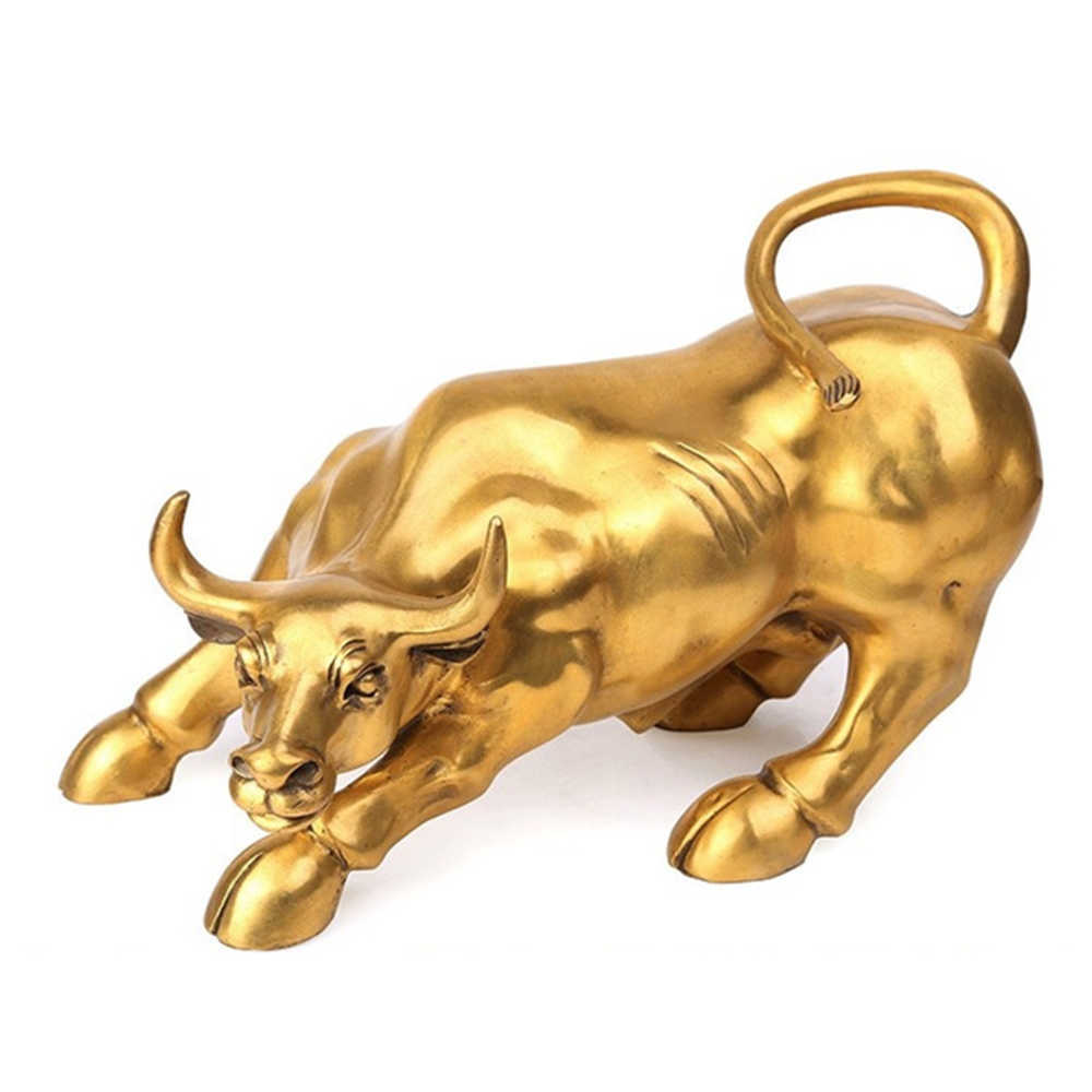100% Brass Bull Wall Street Cattle Sculpture Copper Mascot Gift Statue Exquisite Office Decoration Crafts Ornament Cow Busi Y6L6 210727