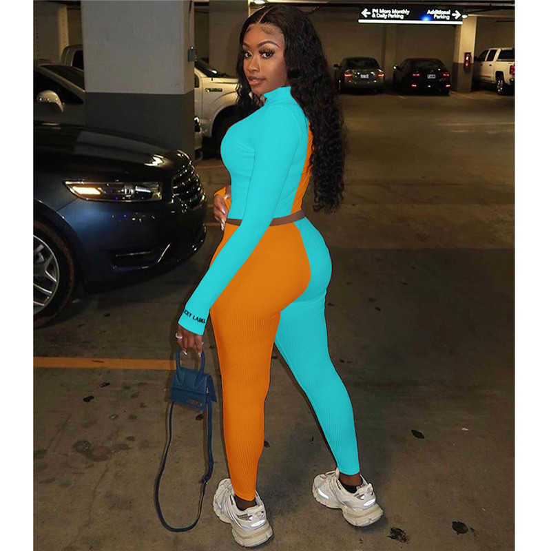 Plus size 2X Women fall winter clothing outfits panelled two piece set long sleeve sweatshirt crop top pants casual tracksuits