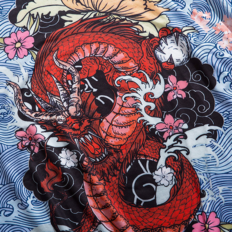 Men T Shirt Streetwear Fire Dragon T-Shirt Hip Hop Harajuku Tshirt Summer Beach Tops Tees Short Sleeve Thin Blue Hispter 210225