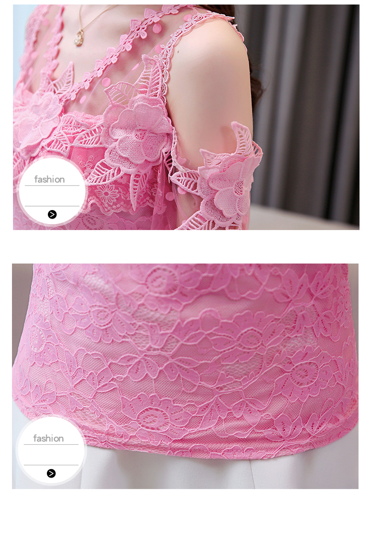 Women's Clothing Summer New Short-Sleeve Lace Pink Women's Tops Flower Hollow Sexy Chiffon Lace Ruffle Blouses Shirts 680A 210225
