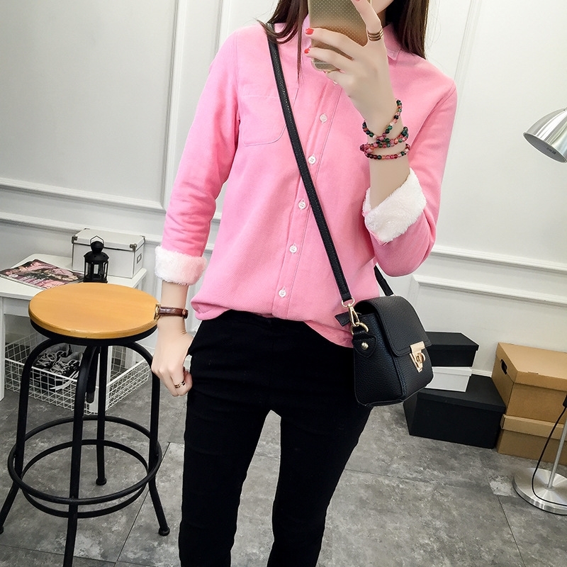 Quality Autumn Winter Shirts Women Long Sleeve Blouse Thickening Shirt Velvet Bottoming Shirt Cotton Ladies Tops Warm For Woman 210225