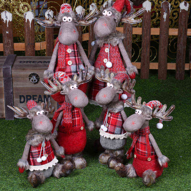 Retractable Reindeer Doll navidad Figurines Christmas for Kid Red christmas tree decorations Year Gift 211104