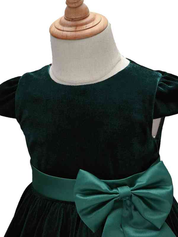 Baby Ruffle Sleeve Big Bow Velvet Gown Dress SHE