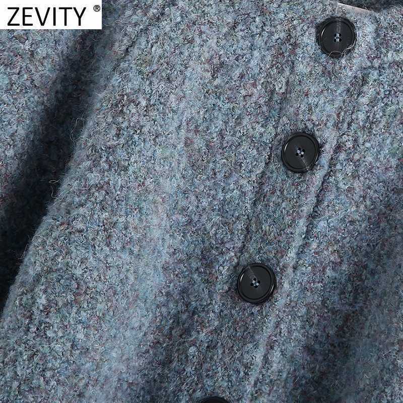 Zevity Women Simply Round Collar Single Breasted Short Knitting Sweater Femme Chic Basic Casual Slim Cardigan Coat Tops S481 210603