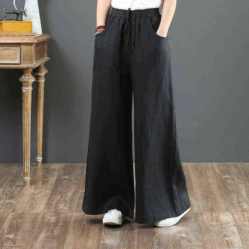 Summer Women Pants Cotton Linen Loose Wide Leg High Waist White Drawstring Straight Trousers Female Sweatpants 211124