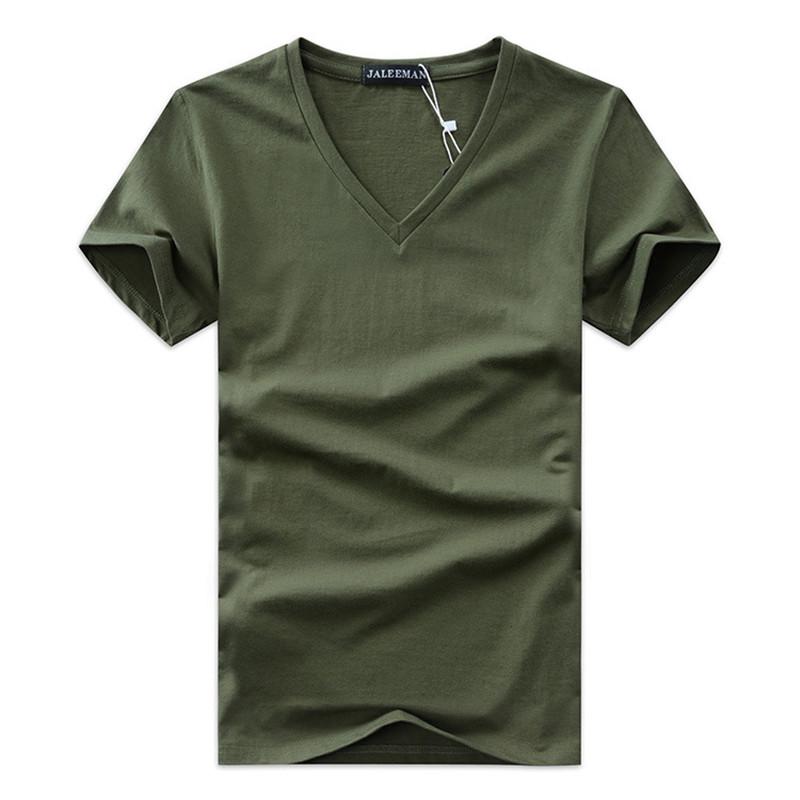 Men's V-Neck Slim Fit T-Shirt Casual Summer Short Sleeve Broadcloth Tee Tops Plus Size S-5Xl Green Gray Black Navy White B1