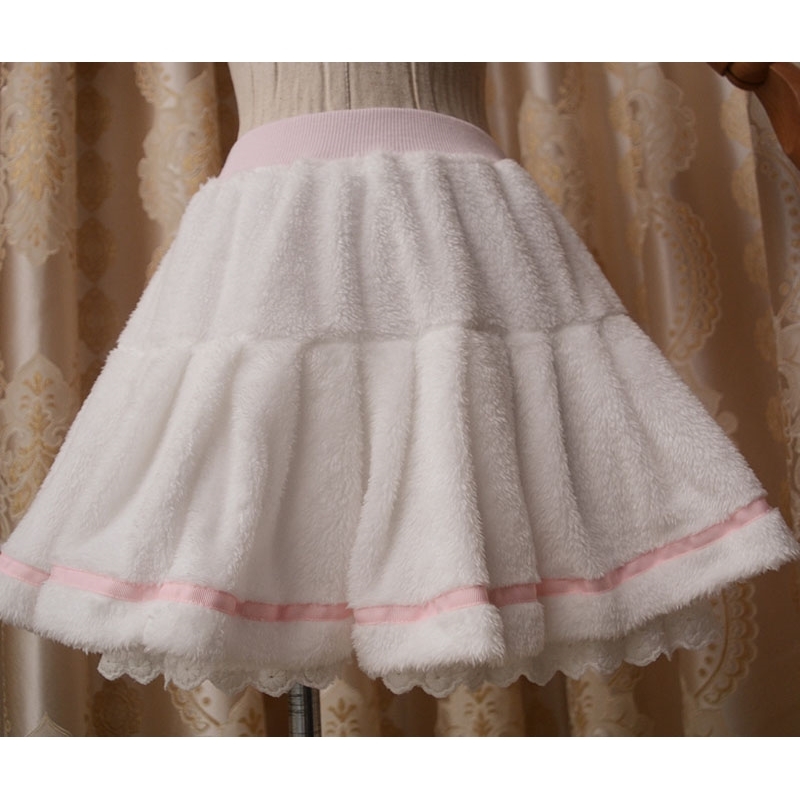 Winter Warm Fleece Pleated Mini Women - Cute & Sweet Lolita Skirt In White For Ladies And Preppy Girls