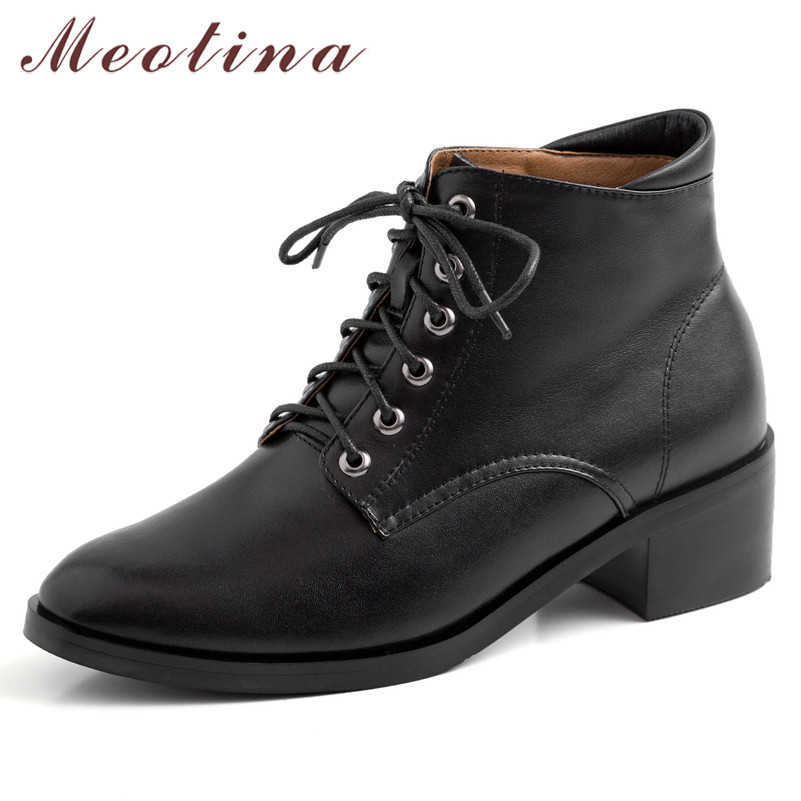 Meotina Winter Genuine Leather Ankle Boots Women Lace Up Block Heel Short Boots Cow Leather Round Toe Shoes Lady Fall Size 34-39 210608, Black velvet lining
Meotina Winter Genuine Leather Ankle Boots Women Lace Up Block Heel Short Boots Cow Leather Round Toe Shoes Lady Fall Size 34-39 210608, Black velvet lining