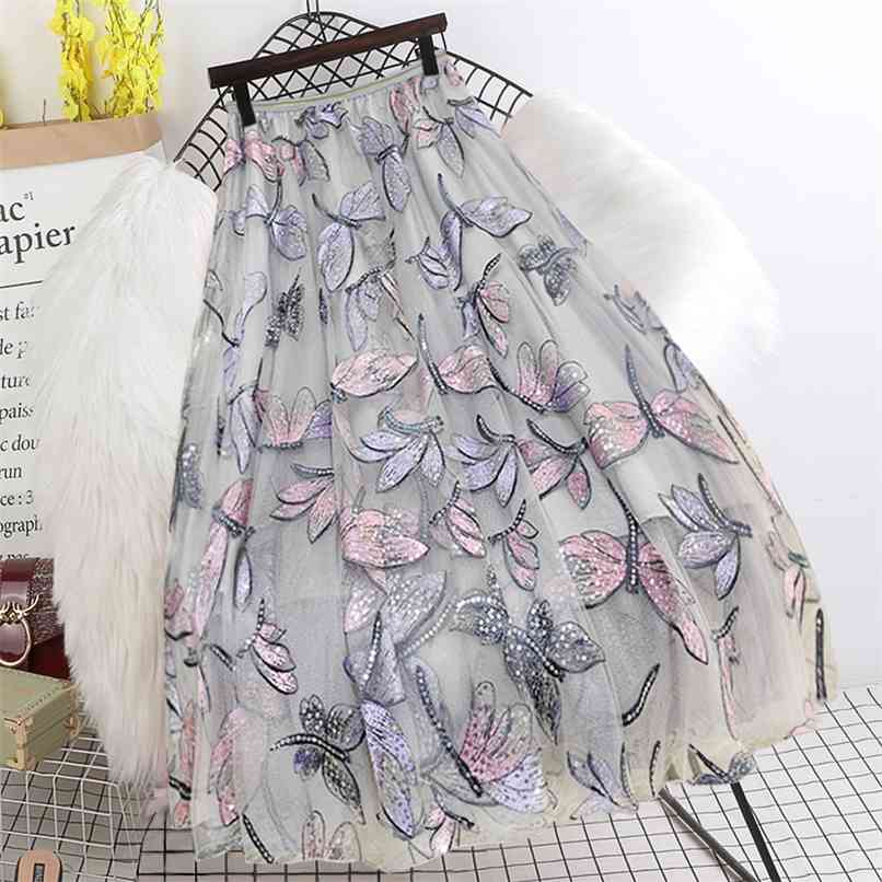 High quality Sequins Embroidery Dragonfly Mesh Pleated Skirt Women Summer Elegant Ladies Elastic Waist Skirts 210602, Gray
High quality Sequins Embroidery Dragonfly Mesh Pleated Skirt Women Summer Elegant Ladies Elastic Waist Skirts 210602, Gray
