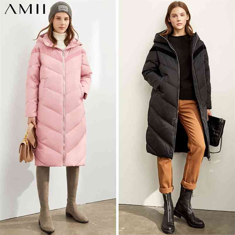 Minimalism Women Winter Thick Hooded White duck down Coat Fashion Causal Stripe 80%White Female Jacket 11930382 210527