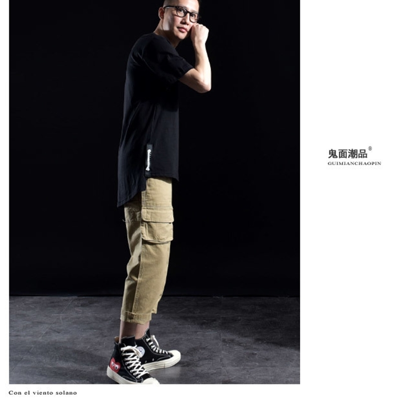 New Men's fashion Seven long sleeved T-shirt sleeve side slit solid color plus size round neck T-shirt costumes T200224