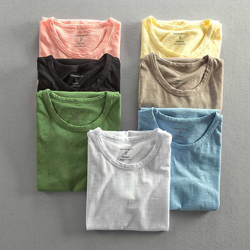 3018 Men Summer Cotton Slim Fit Tees O-Neck Short Sleeve Solid Color Japan Harajuku Minimalism Classical Male Casual T-shirt 210707