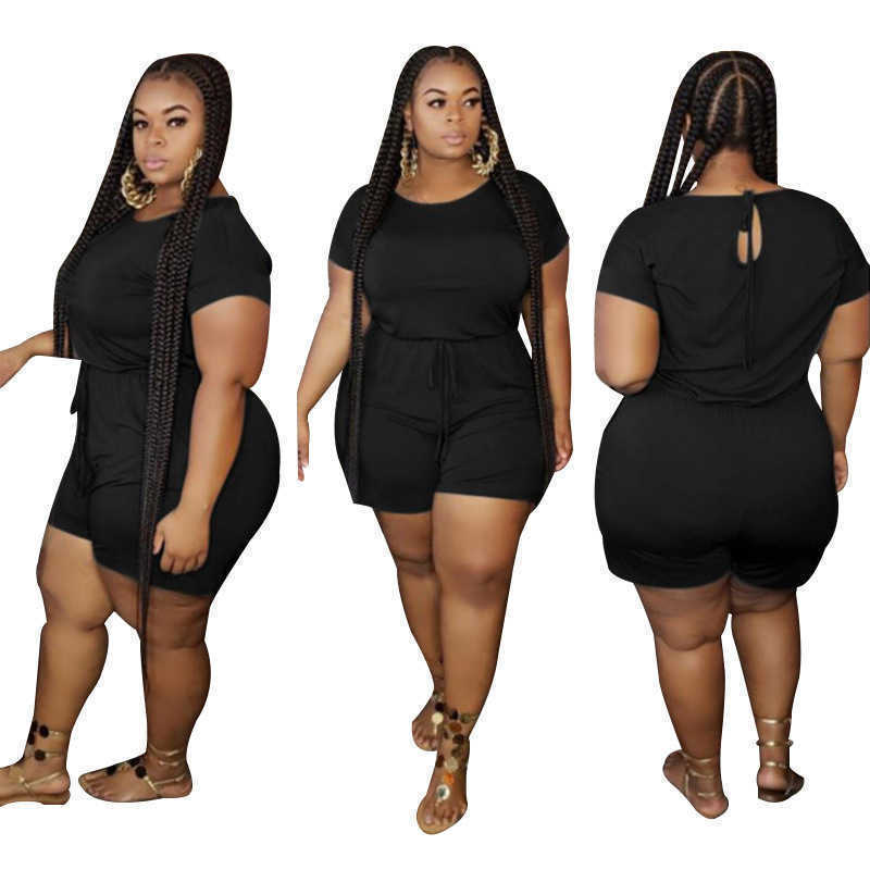 Designer fashion women's plus-size Jumpsuit new fashion casual loose solid color bandage large women