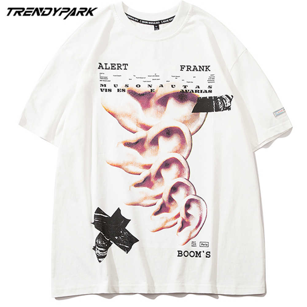 Men's T-shirt Creative Ears Printing Summer Short Sleeve Hip Hop Oversize Cotton Casual Harajuku Streetwear Tops Tee T-shirts 210601