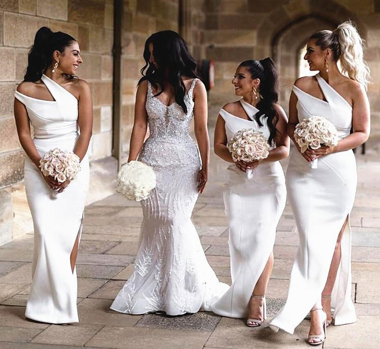 2021 White Double One Shoulder Bridesmaid Dresses Mermaid Long Sexy Side Split Wedding Party Robe De Soiree De Mariage Gown Evening Prom Dress, White;pink
2021 White Double One Shoulder Bridesmaid Dresses Mermaid Long Sexy Side Split Wedding Party Robe De Soiree De Mariage Gown Evening Prom Dress, White;pink