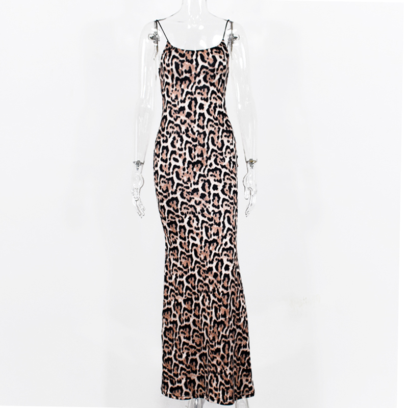 NewAsia Garden Long Summer Dress Leopard Women Vintage Animal Print Party Maxi Dress Casual Elegant Beach Dress 210309