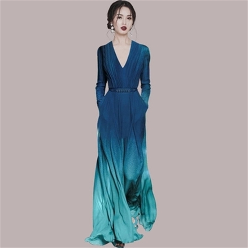 Women' Dresses Sexy Bohemian Gradient Color Long Sleeves V Neck Women Summer Beach Gowns Casual Ladies Dress 210603, Blue
Women' Dresses Sexy Bohemian Gradient Color Long Sleeves V Neck Women Summer Beach Gowns Casual Ladies Dress 210603, Blue
