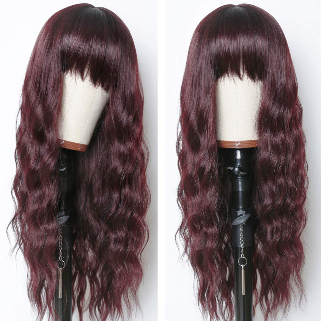 Womens Long Wave Hair Synthetic Wig wiht Bangs Fashion Wigs for Ladys Cosplay