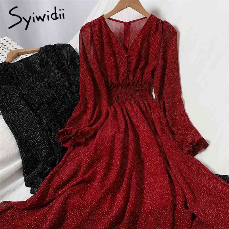 Fashion Polka Dot Elastic High Waist Dresses Women Breasted Butterfly Sleeve V-Neck A-line Clothing Spring Korean 210607, Red
Fashion Polka Dot Elastic High Waist Dresses Women Breasted Butterfly Sleeve V-Neck A-line Clothing Spring Korean 210607, Red