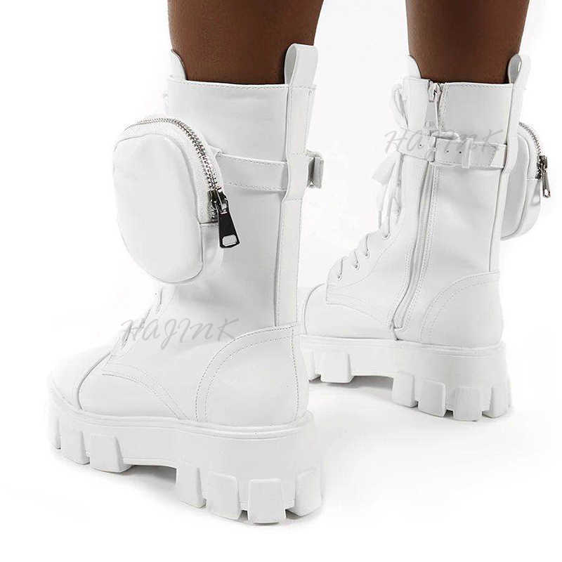 Women Boots Fashion Chunky Pocket Platform White Shoes For Autumn Winter High Heels Botas Mujer 210911