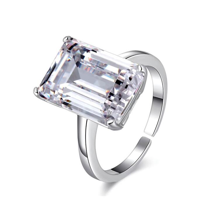Ins Top Sell Wedding Rings Simple Fashion Jewelry 925 Sterling Silver Emerald Cut Large White Topaz CZ Diamond Party Women Open Adjustable Ring For Lo