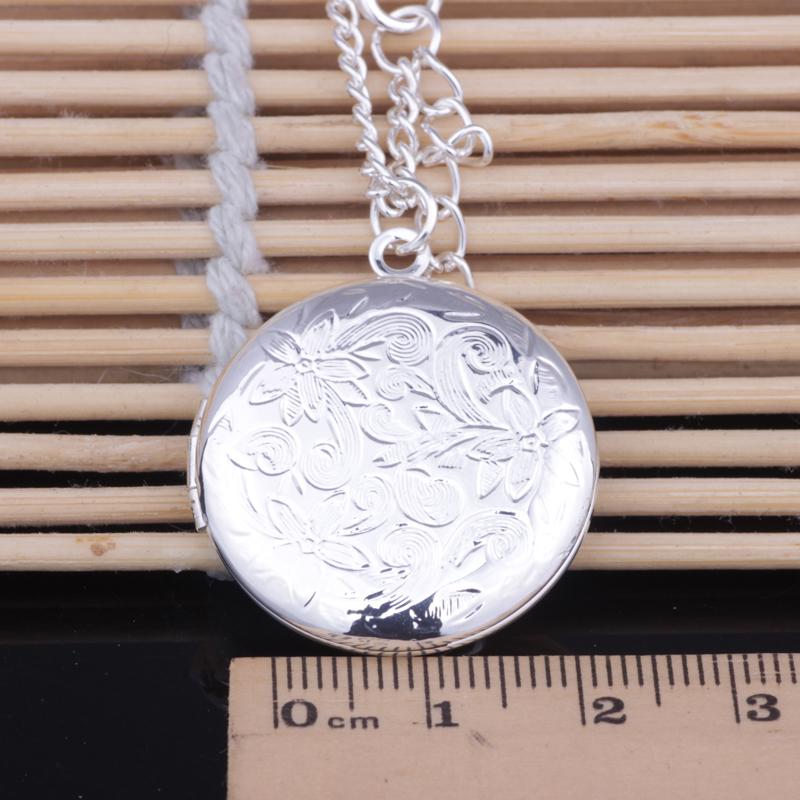 N119 Fashion locket delicate jewelry flower round shape locket pendant silver plated necklace