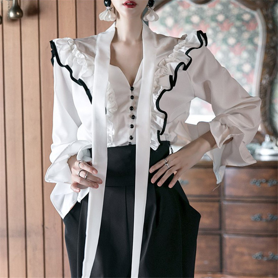 High Quality Sexy Women Long Sleeve Square Collor Chiffon Blouse Shirt #0037 210225