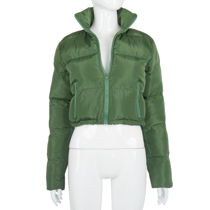 Women's Padded Coat - Short Winter Warm Jacket With Stand-Up Collar, Solid Color Outerwear B3