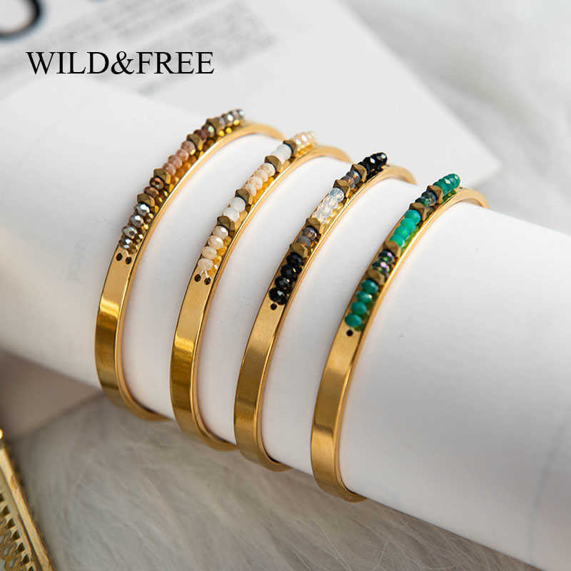 Wild & Free Handmade Crystal Beads Bangles for Women Stainless Steel Gold Open Cuff Bangle Bracelets Jewelry Wholesale Q0719
Wild & Free Handmade Crystal Beads Bangles for Women Stainless Steel Gold Open Cuff Bangle Bracelets Jewelry Wholesale Q0719