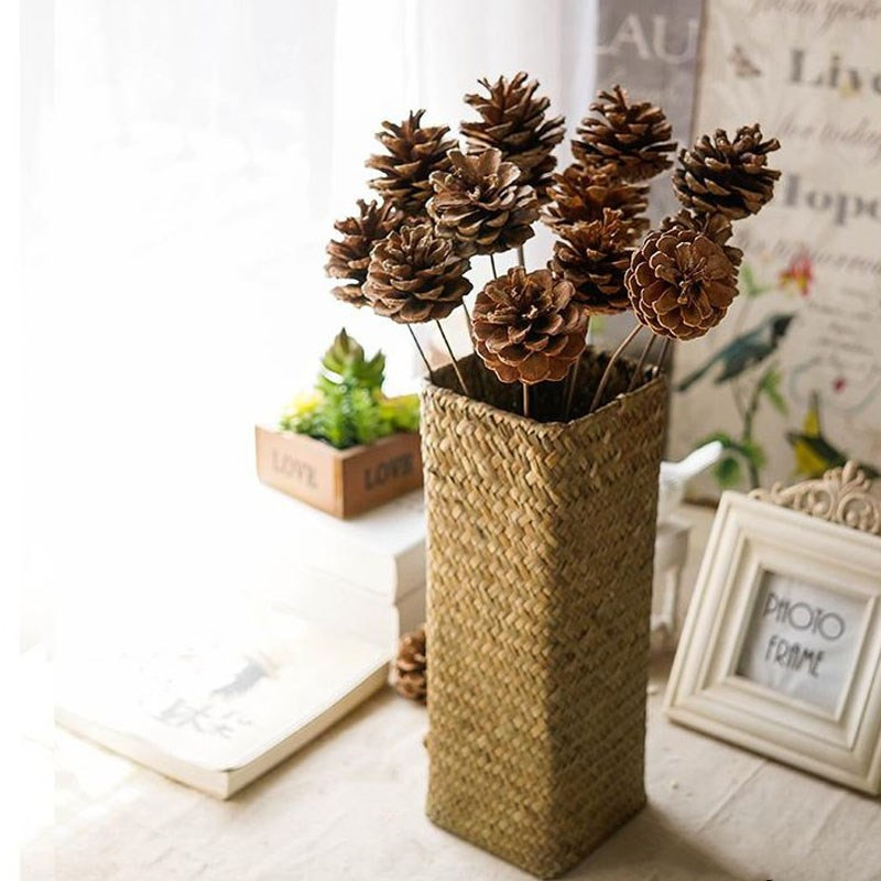 

Pampas Grass Thinker Natural Dried Flowers Pine Cone with Iron Branch Acorn Flower for Christmas Home DIY Garland Wreath Hanging Decoration, 4pcs raw color