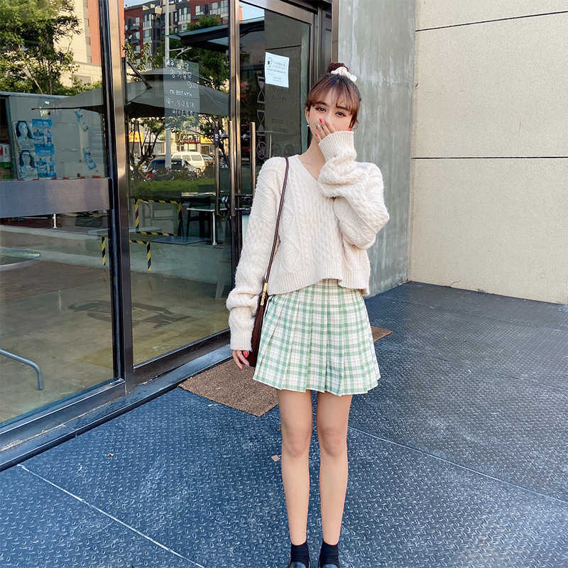 Women Skirt High Waist Plaid Mini Korean Style Pleated Students School Unniforms Dance Short A Line 210621