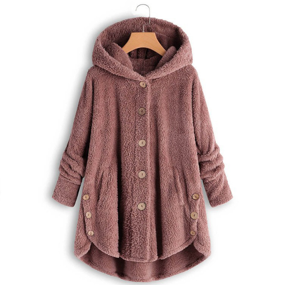 Women Hoodies Sweatshirts Hooded Fleece Casual Warm Button Plush Hooded Hoodie Jacket Fashion Winter Wool Jacket Outwear coat 201102
