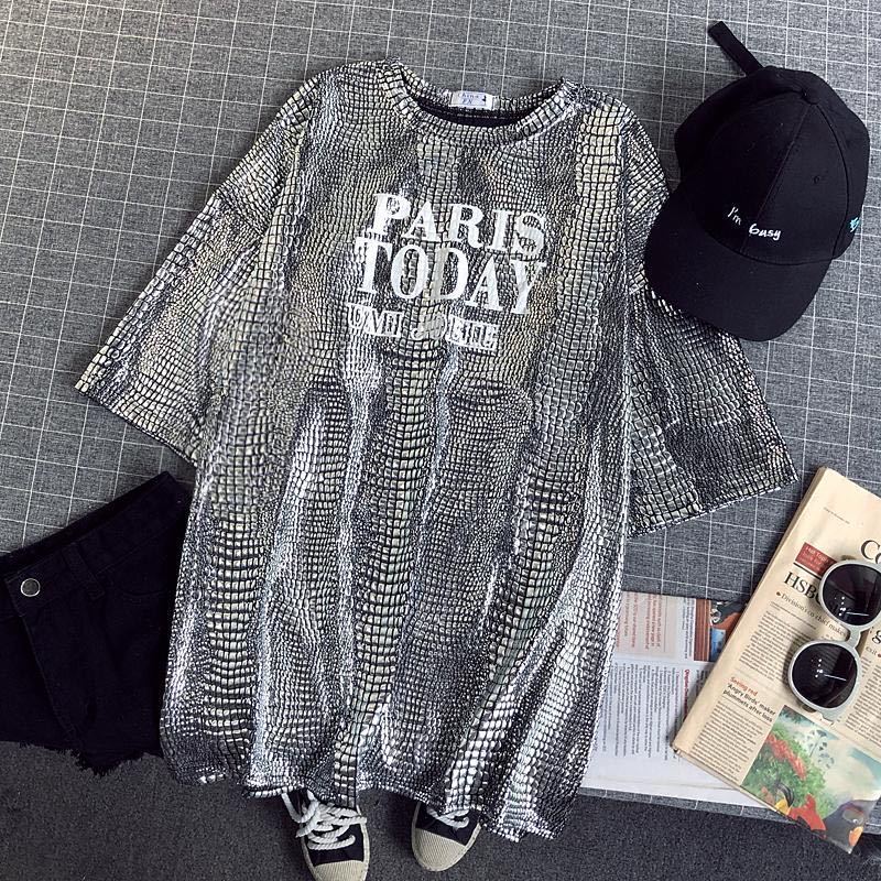 Women Sequined Top Short Sleeve Print Bling Shiny T Shirt Lady sparkling T Shirt Plus Size Summer Casual Shirts T200614