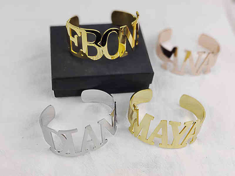 Custom Name Bangle Stainless Steel Adjustable Cuff Bracelet Personalized Letter for Women Jewelry Girlfriend Gift