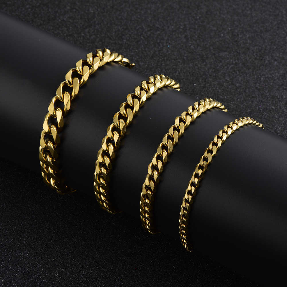 Stainless Steel Gold Bracelet Mens Cuban Link Chain on Hand Steel Chains Bracelets Charm Wholesale Gifts for Male Accessories Q0605
Stainless Steel Gold Bracelet Mens Cuban Link Chain on Hand Steel Chains Bracelets Charm Wholesale Gifts for Male Accessories Q0605