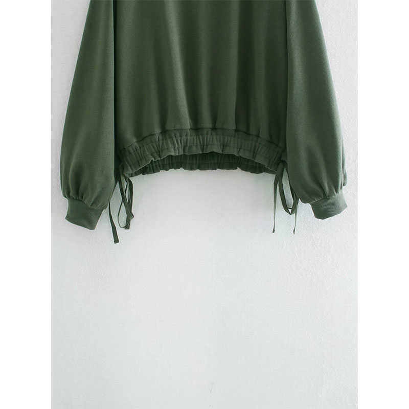 Sweatshirt Women Fashion O Neck Patchwork Sweatshirts Femme Basic Hem Elastic Lace Up Hoodies Chic Pullover Tops 210628