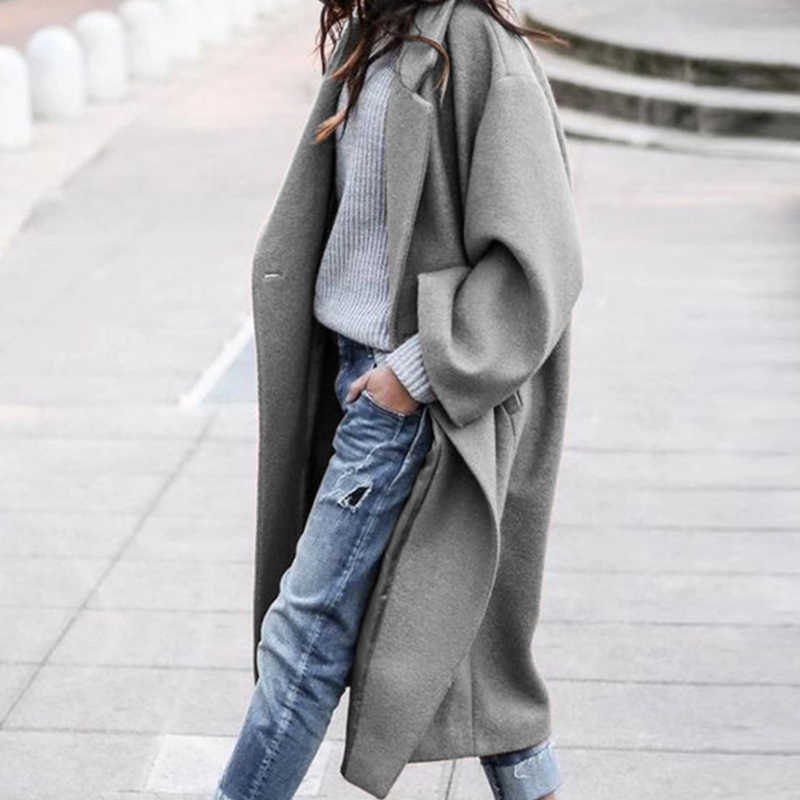 Fashion High Street Long Overcoat Fall Winter Elegant Women Double-Sided Wool Coat Office Lady Lapel Long Sleeve Jacket 211019