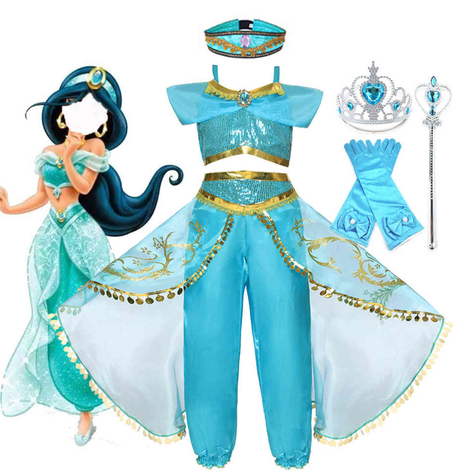 Girls Jasmine Dress Up Arabian Princess Costume Kids Jasmine Cosplay Birthday Party Costume Baby Girl Summer Dress 3-10 Years G1129, Clothes and set-1
Girls Jasmine Dress Up Arabian Princess Costume Kids Jasmine Cosplay Birthday Party Costume Baby Girl Summer Dress 3-10 Years G1129, Clothes and set-1