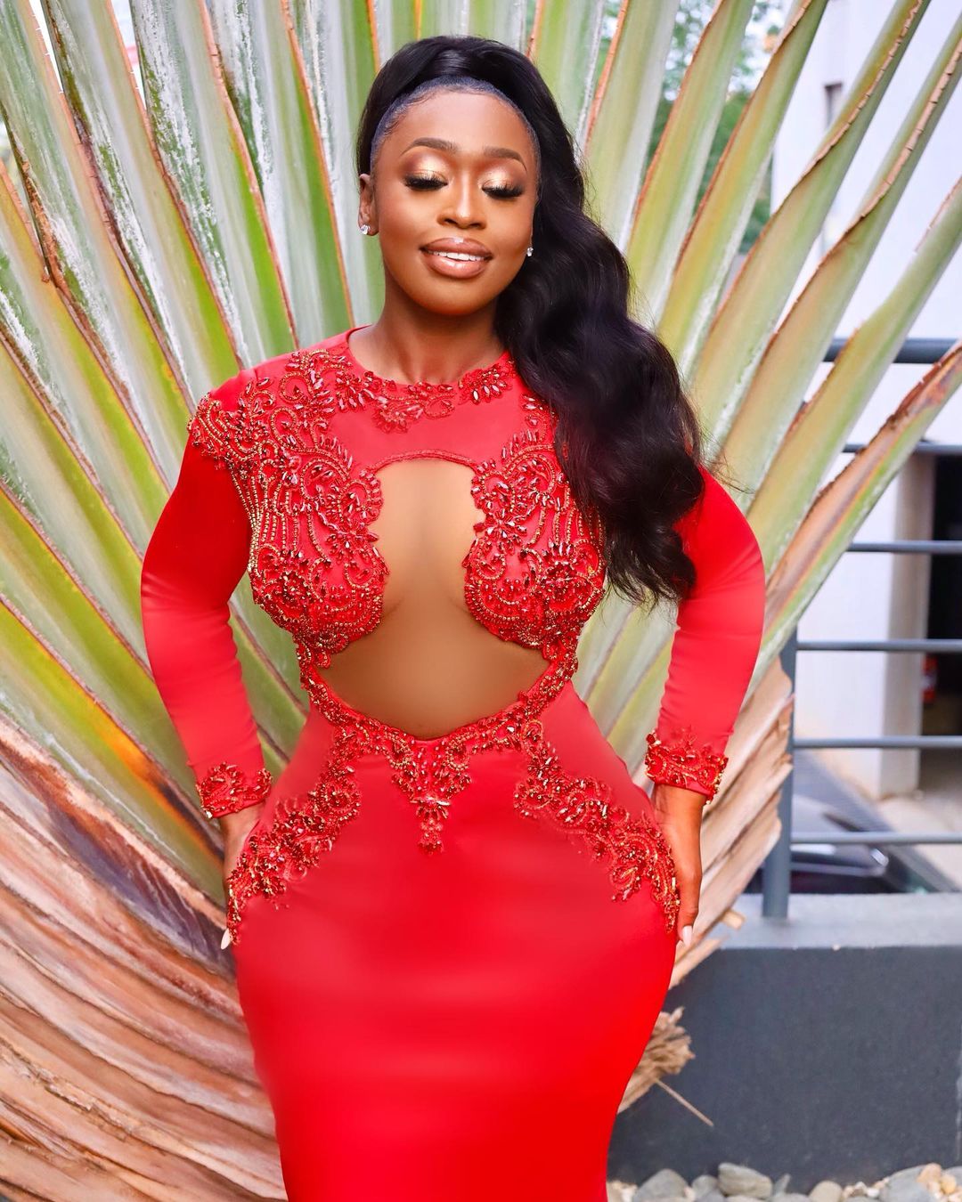 Aso Ebi 2021 Arabic Red Beaded Crystals Evening Dresses Mermaid Long Sleeves Prom Dresses Cheap Formal Party Second Reception Gowns ZJ377