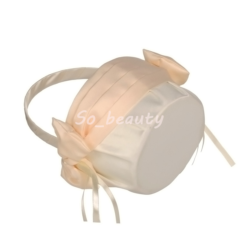 Champagne Lace Girl Basket Elegant Satin With Bow knot Round Wedding Favors Decoration L5645