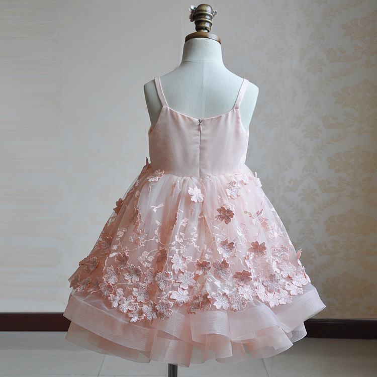 2021 Pink Florals Lace Flower Girls Dresses for Weddings Jewel Neck Princess Satin High Low Little Girls Pageant Dresses Princess Gown