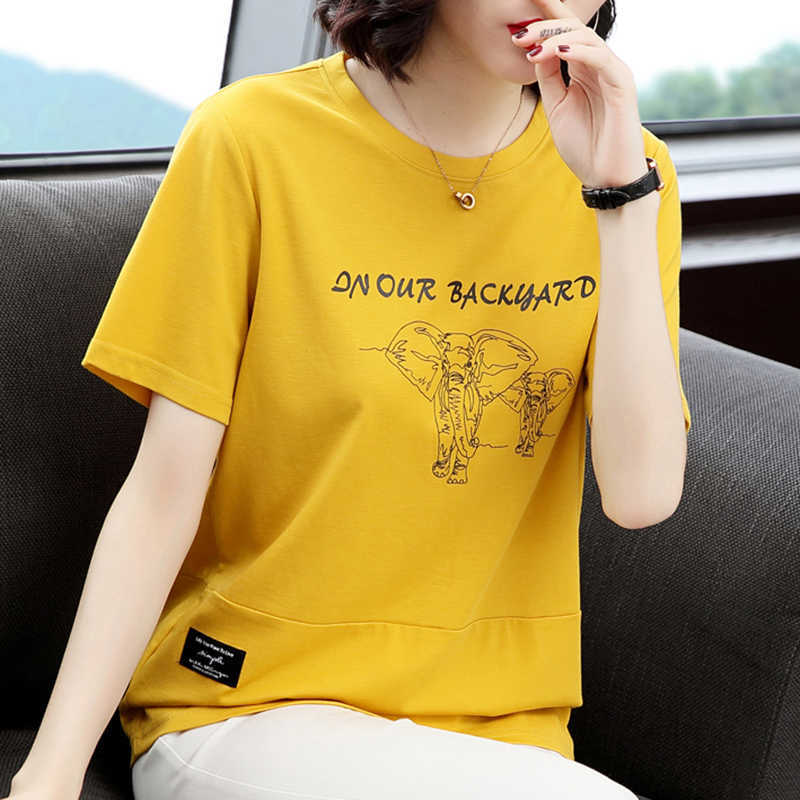 Animal Cartoon Fashion Cotton Summer Tops Print T Shirt Women Loose Plus Size Tshirt Female Short Sleeve T-Shirt Femme 210615Z