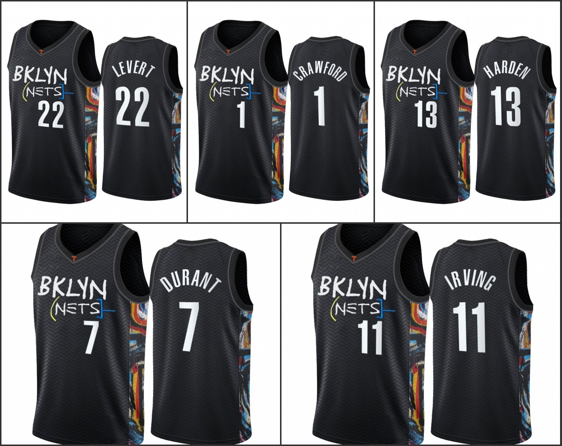 BrooklynNetsMen Kevin Durant Kyrie Irving Caris LeVert James Harden BlackCityEditionHonor Basquiat 2020-21 Jersey 01