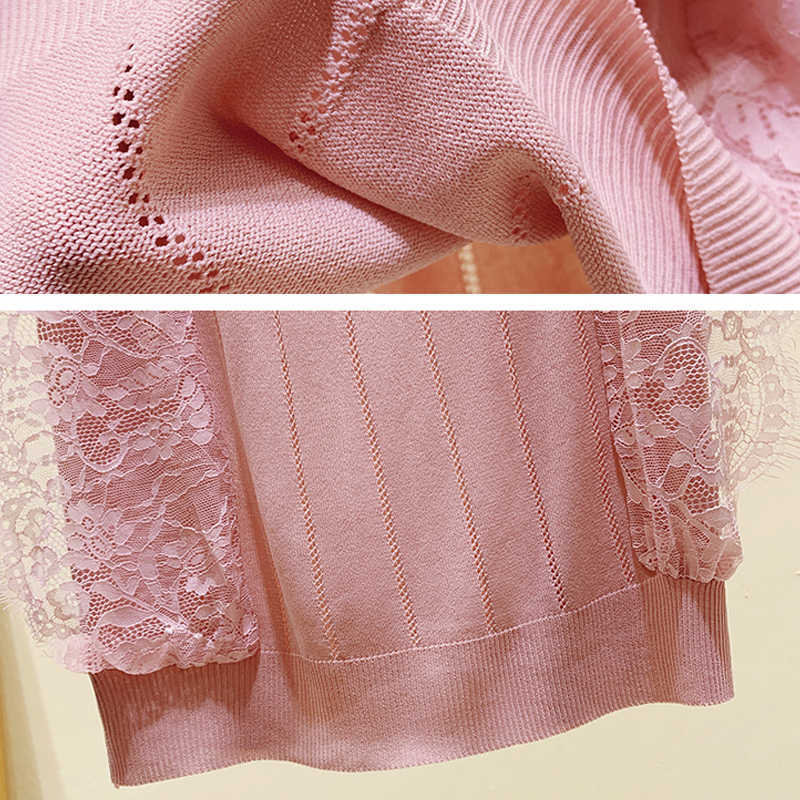 Spring Summer Korean Women Mesh Shirt Sleeveless O-Neck Lace Knitted Patchwork Tops Chic Solid Hollow Out Clothes Blusas 13635 210528wtt